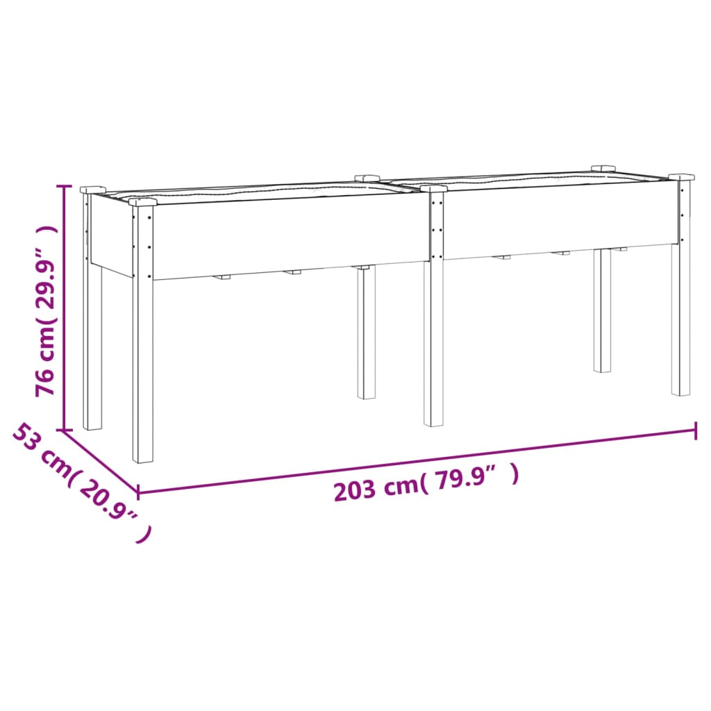 Plantenbak met voering 161x45x76 cm massief vurenhout