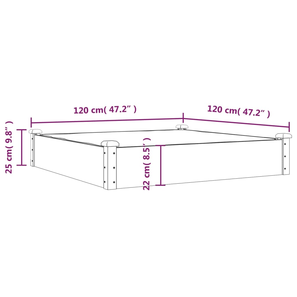 Plantenbak verhoogd met voering 240x120x25 cm massief vurenhout