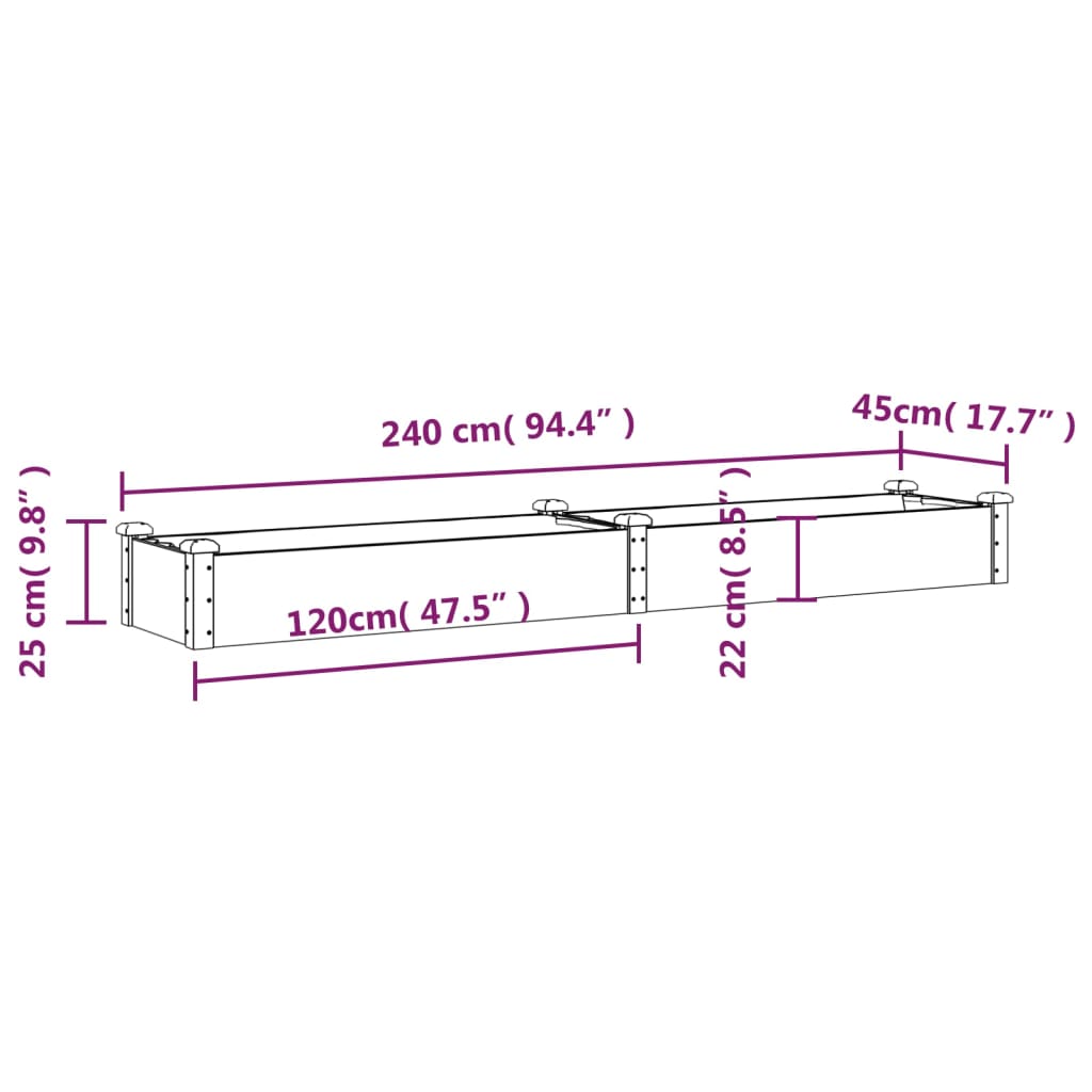 Plantenbak verhoogd met voering 240x120x25 cm massief vurenhout