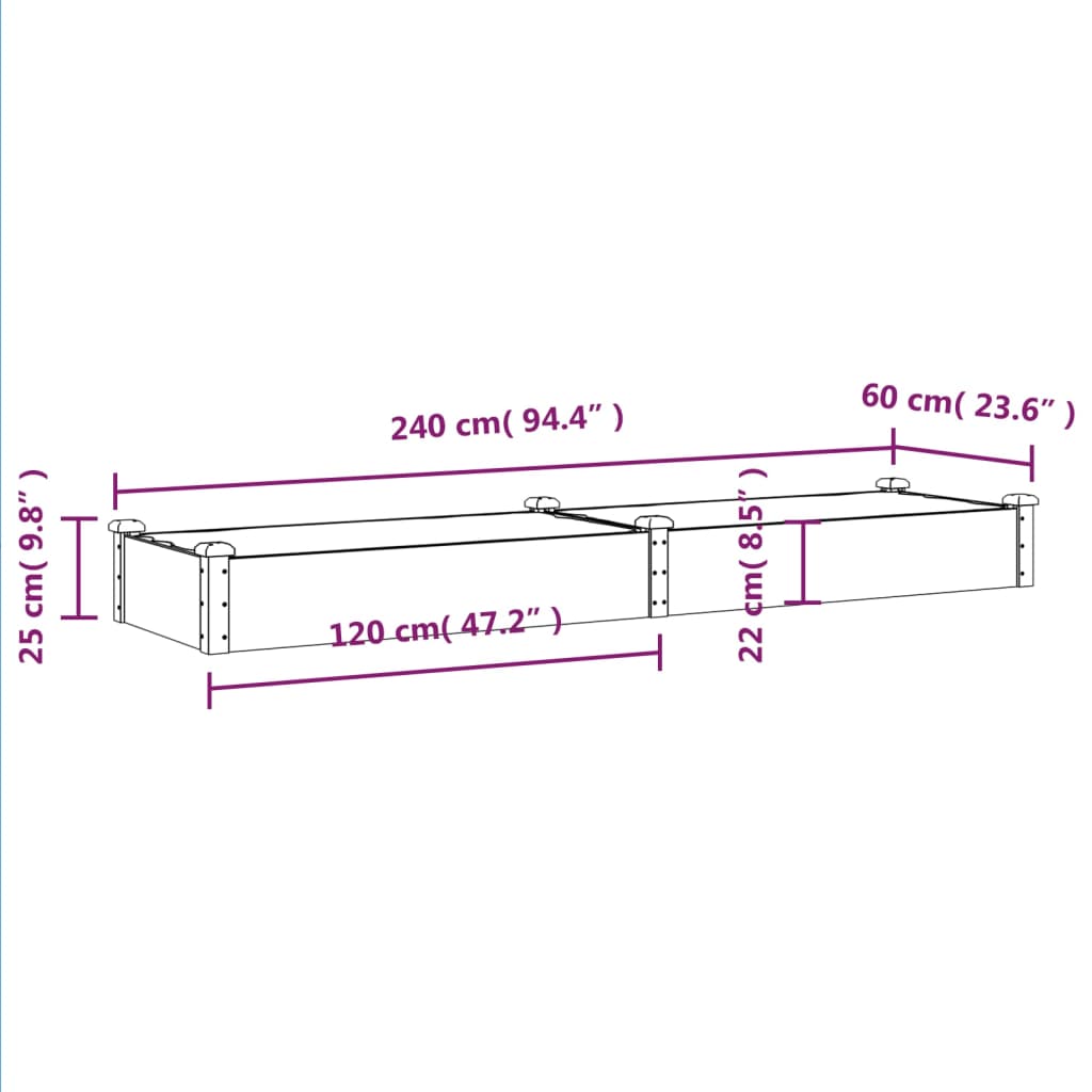 Plantenbak verhoogd met voering 240x120x25 cm massief vurenhout