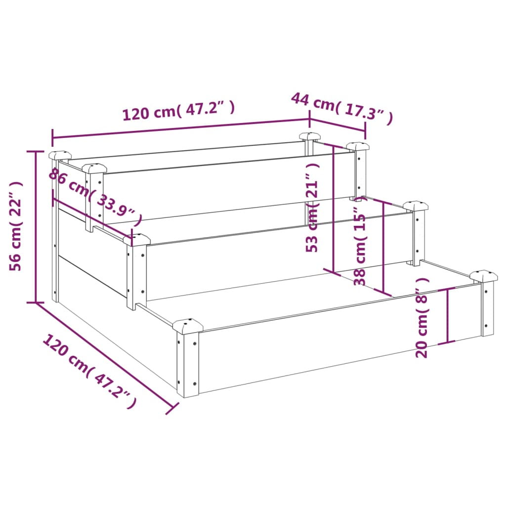 Jardinière surélevée avec doublure 120x120x56 cm en bois de pin massif