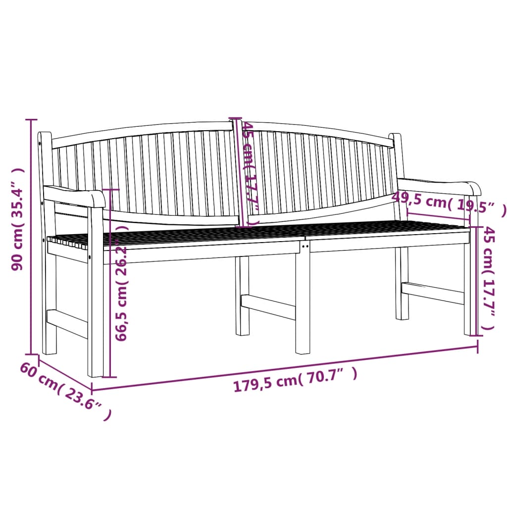 Tuinbank 149,5x60x90 cm massief teakhout