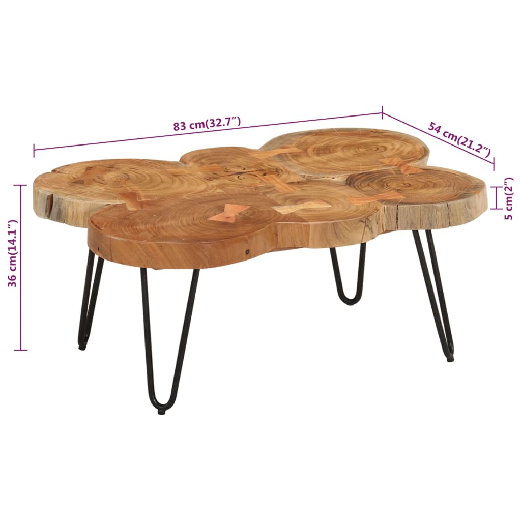 Table basse 4 troncs d'arbre 35 cm en bois de Sesham massif