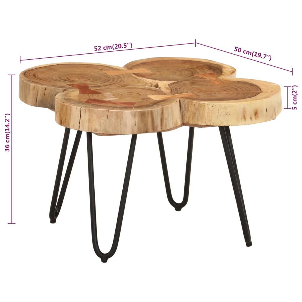 Table basse 4 troncs d'arbre 35 cm en bois de Sesham massif