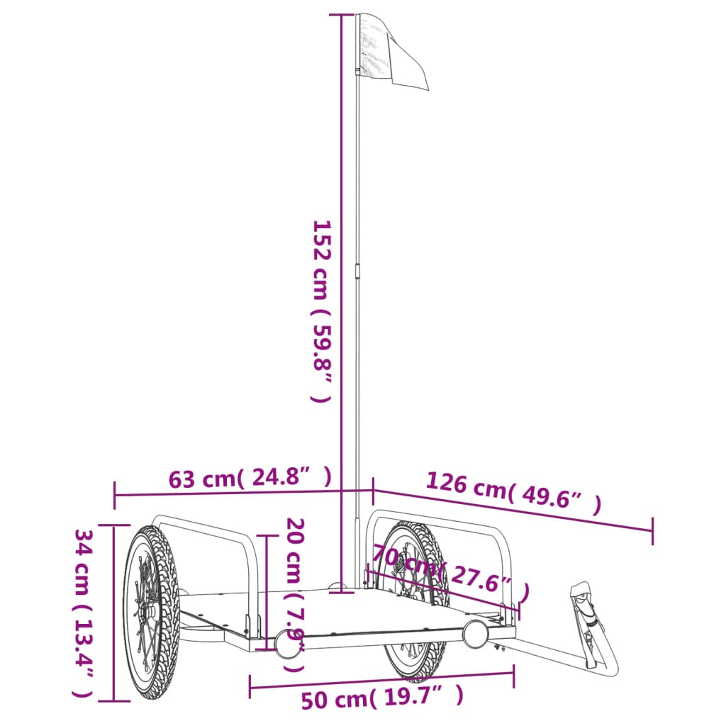 Fietstrailer 122x53x31 cm ijzer zwart