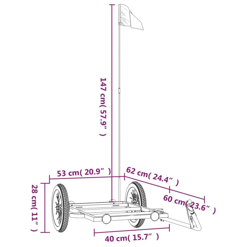 Fietstrailer 126x63x34 cm ijzer zwart