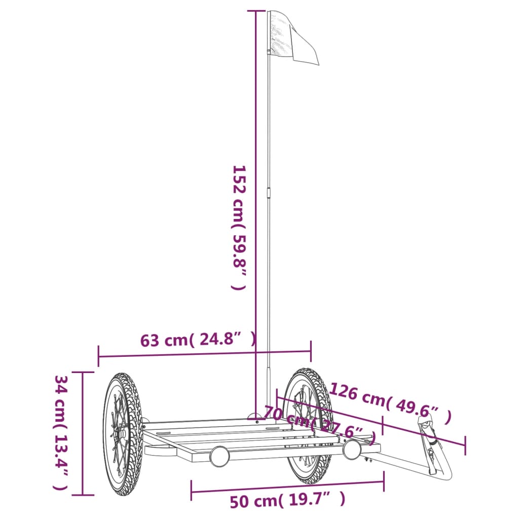 Fietstrailer 126x63x34 cm ijzer zwart