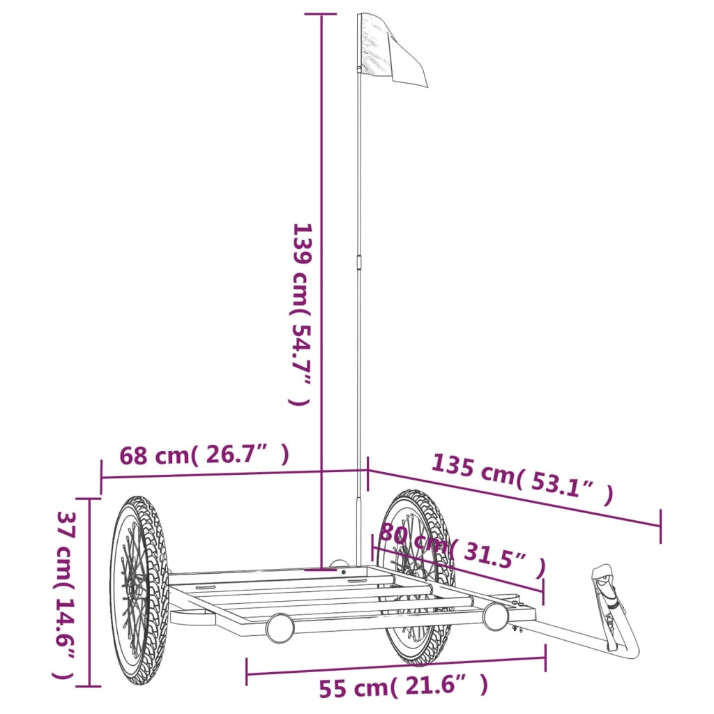 Fietstrailer 126x63x34 cm ijzer zwart