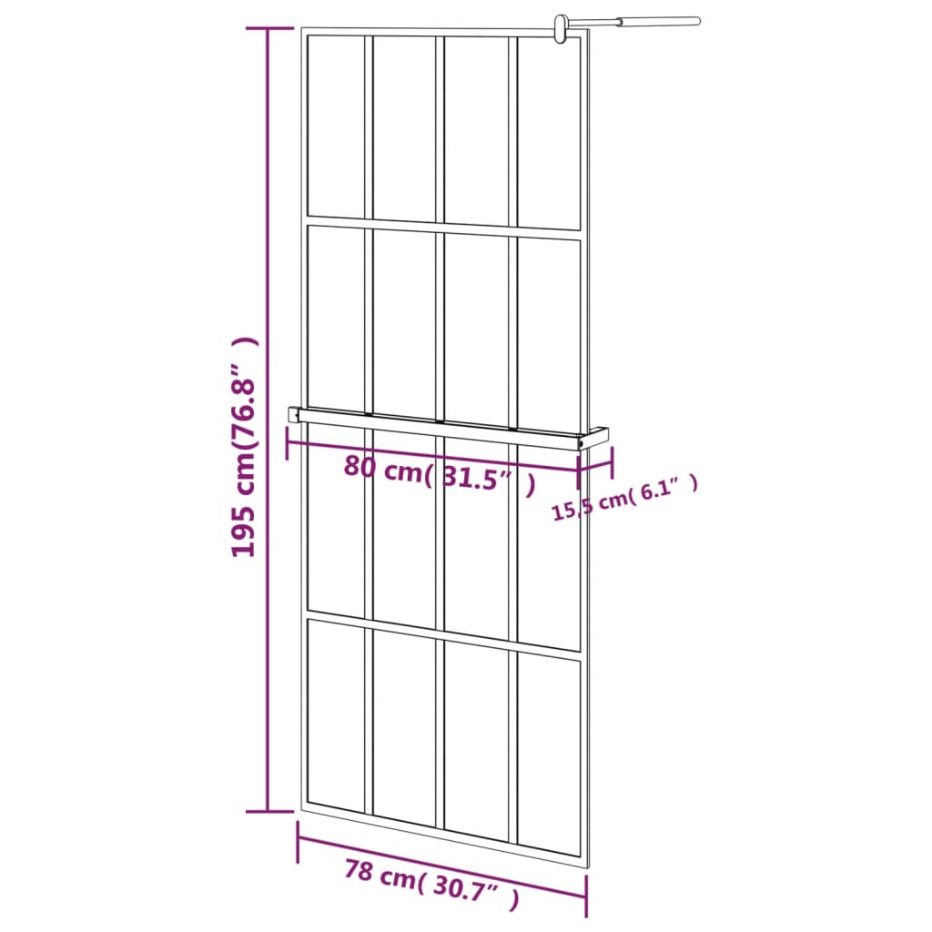 Inloopdouchewand met schap 118x190 cm ESG-glas aluminium