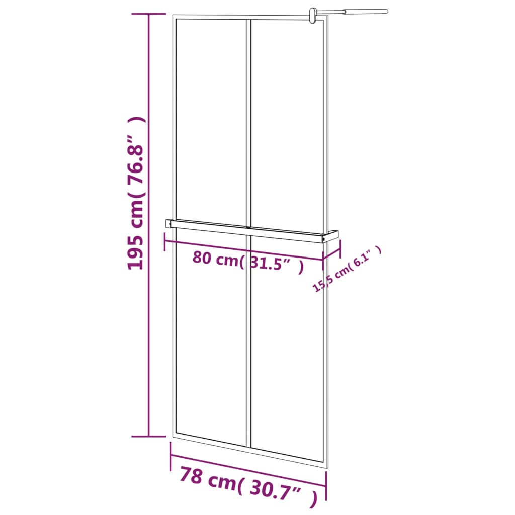 Inloopdouchewand met schap 118x190 cm ESG-glas aluminium