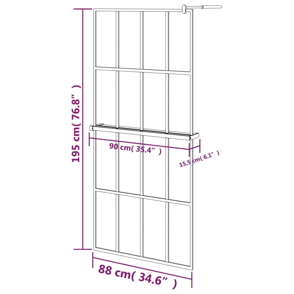 Inloopdouchewand met schap 118x190 cm ESG-glas aluminium