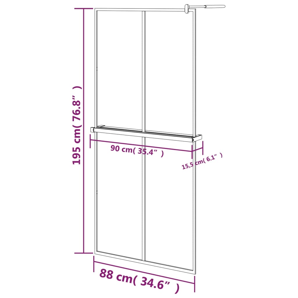 Inloopdouchewand met schap 118x190 cm ESG-glas aluminium