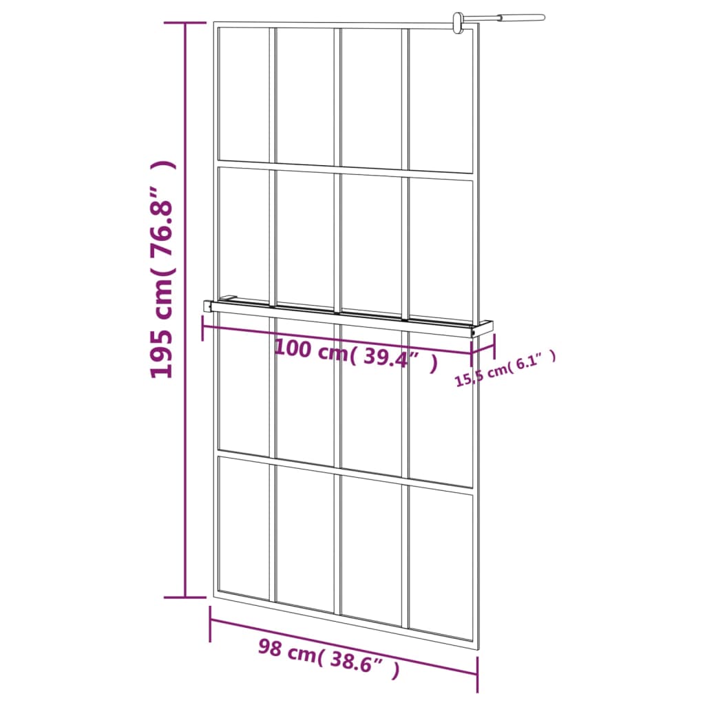 Inloopdouchewand met schap 118x190 cm ESG-glas aluminium