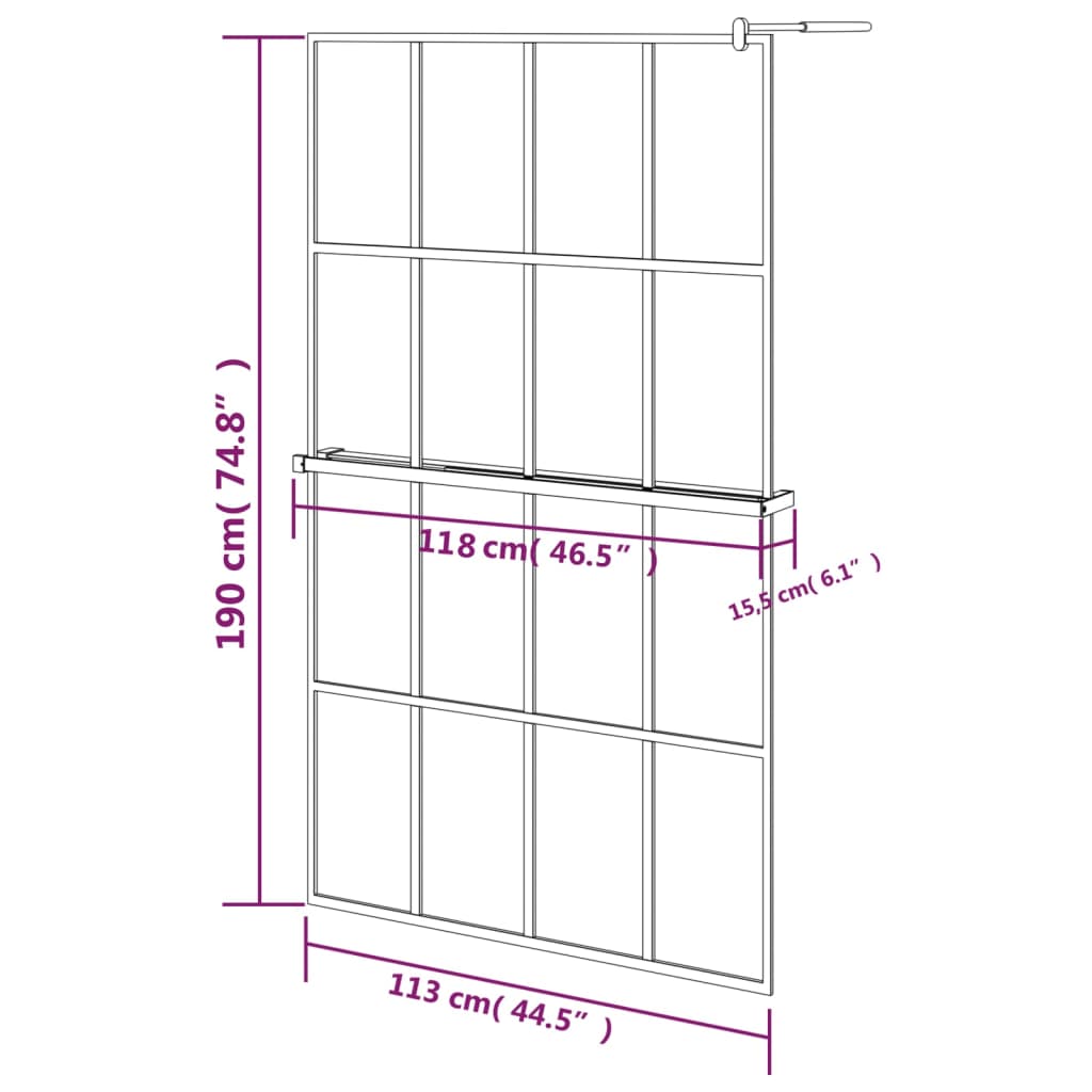 Inloopdouchewand met schap 118x190 cm ESG-glas aluminium