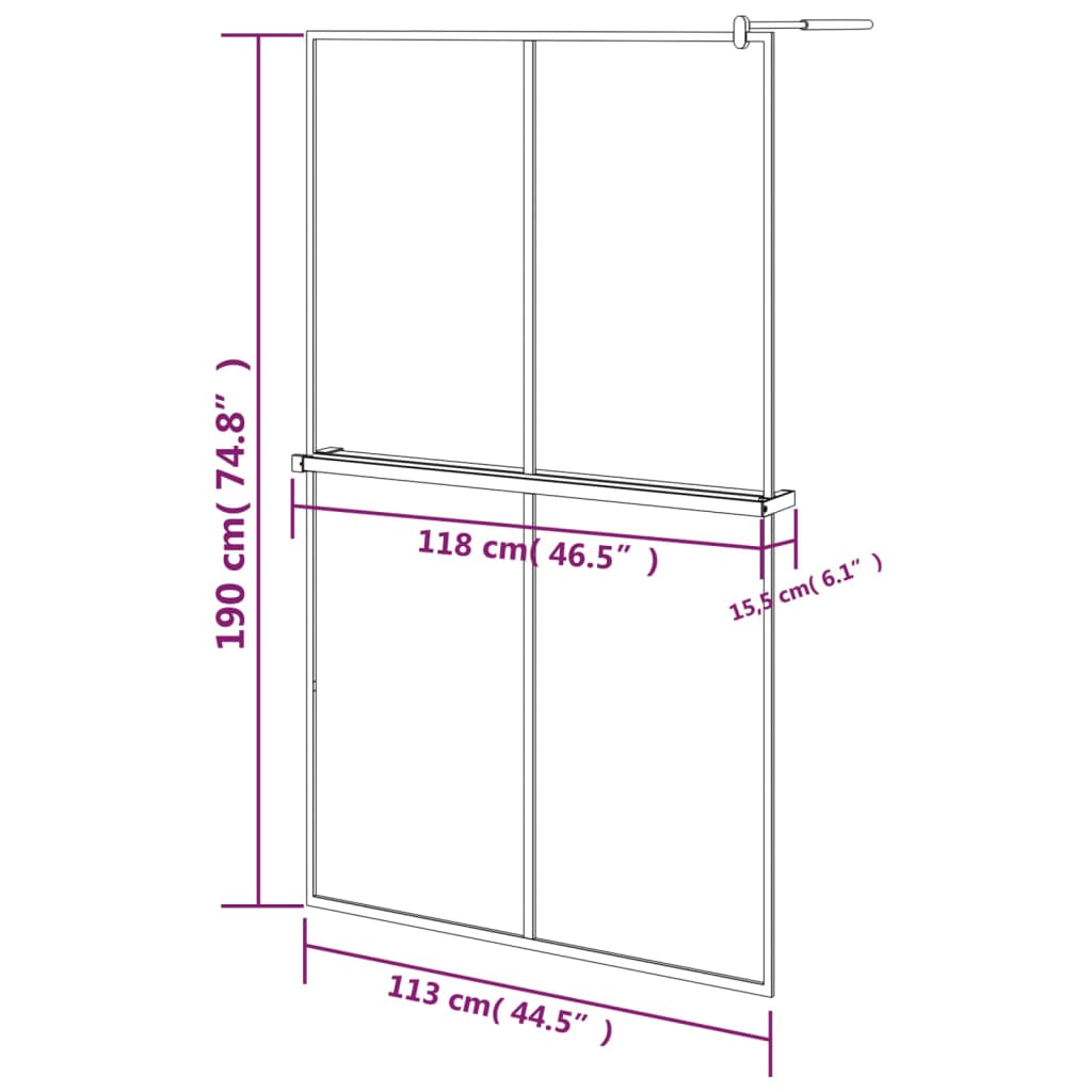 Inloopdouchewand met schap 118x190 cm ESG-glas aluminium