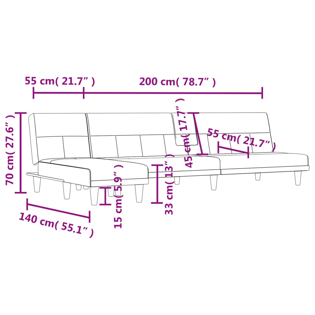 Slaapbank L-vormig 255x140x70 cm fluweel