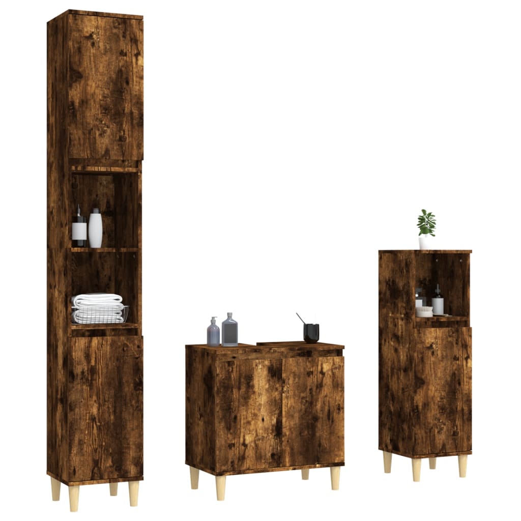 Ensemble de meubles de salle de bain 3 pièces en bois fini, couleur chêne