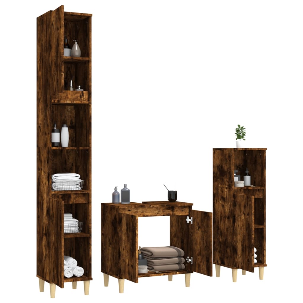 Ensemble de meubles de salle de bain 3 pièces en bois fini, couleur chêne