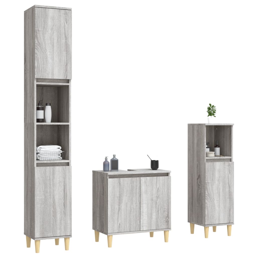 Ensemble de meubles de salle de bain 3 pièces en bois fini, couleur chêne