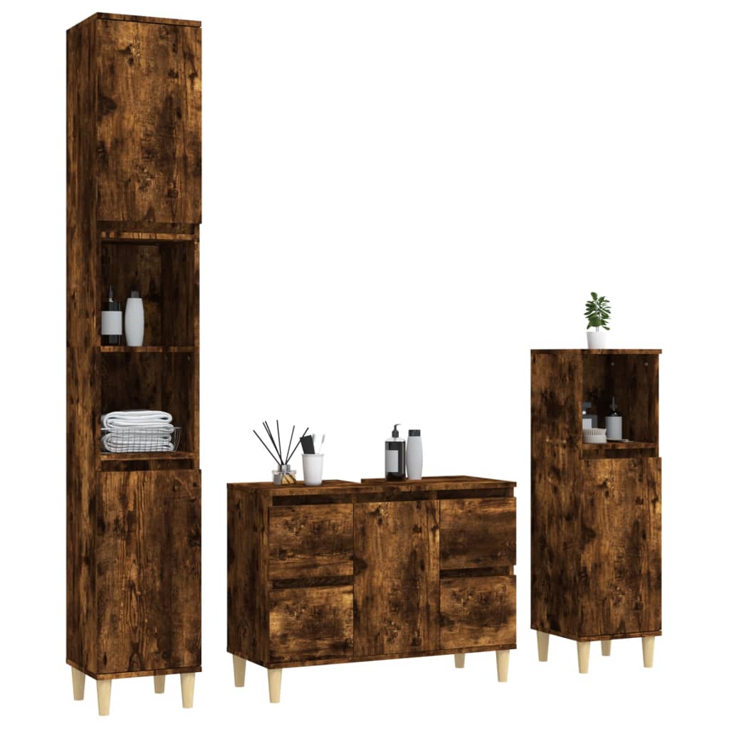 Ensemble de meubles de salle de bain 3 pièces en bois couleur chêne