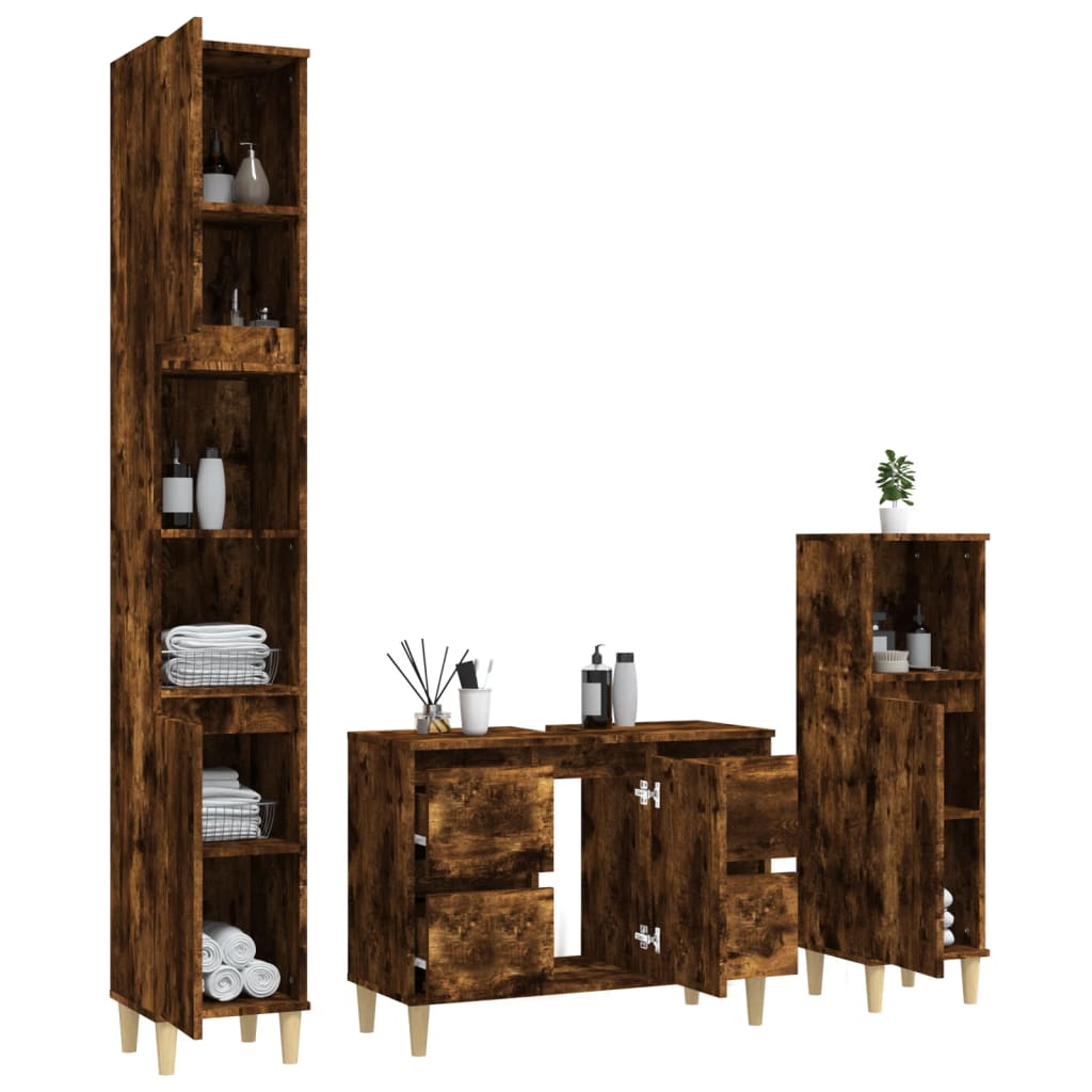 Ensemble de meubles de salle de bain 3 pièces en bois couleur chêne