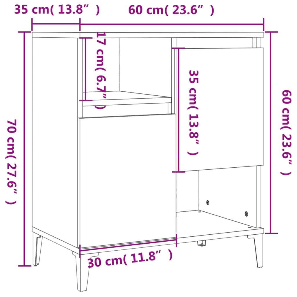 Dressoirs 3 st 60x35x70 cm bewerkt hout