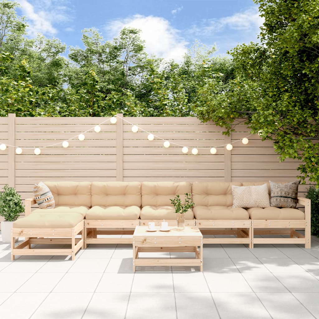 Ensemble de salon 7 pièces avec coussins en bois massif