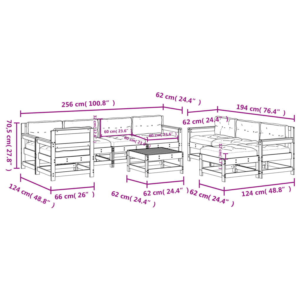 10-delige Loungeset met kussens massief hout