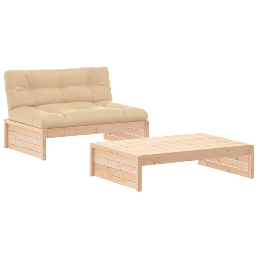 2-delige Loungeset met kussens massief hout