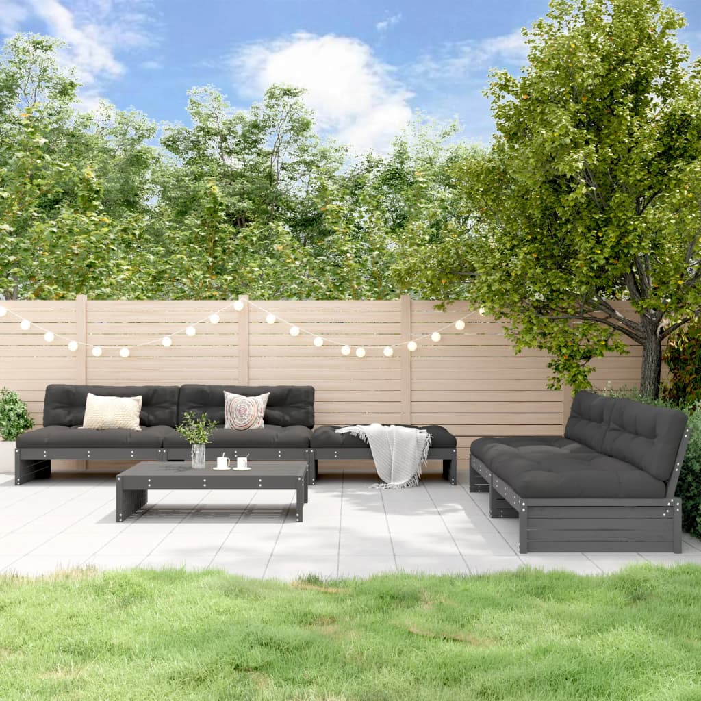 6-delige Loungeset met kussens massief hout