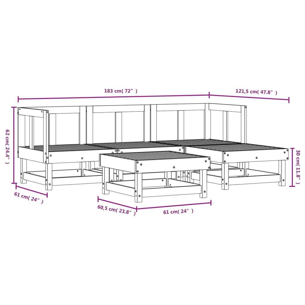 5-delige Loungeset massief grenenhout