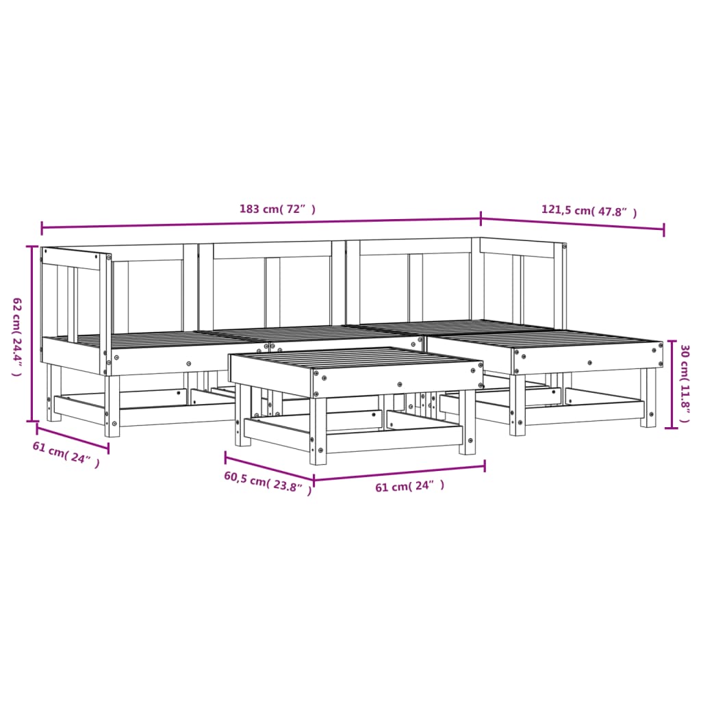 5-delige Loungeset massief