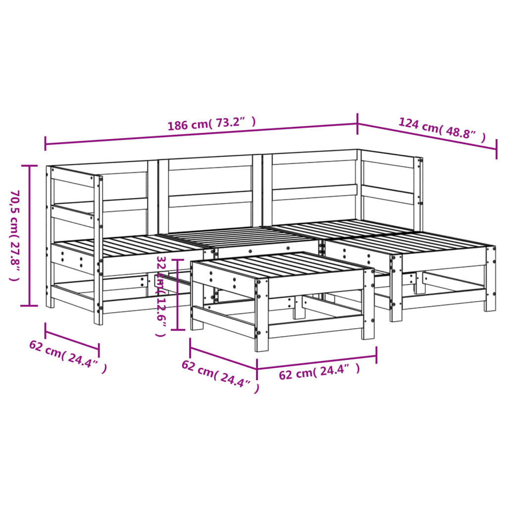 5-delige Loungeset massief