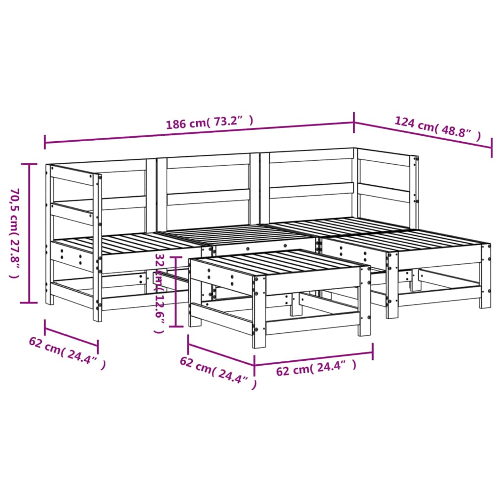 5-delige Loungeset massief