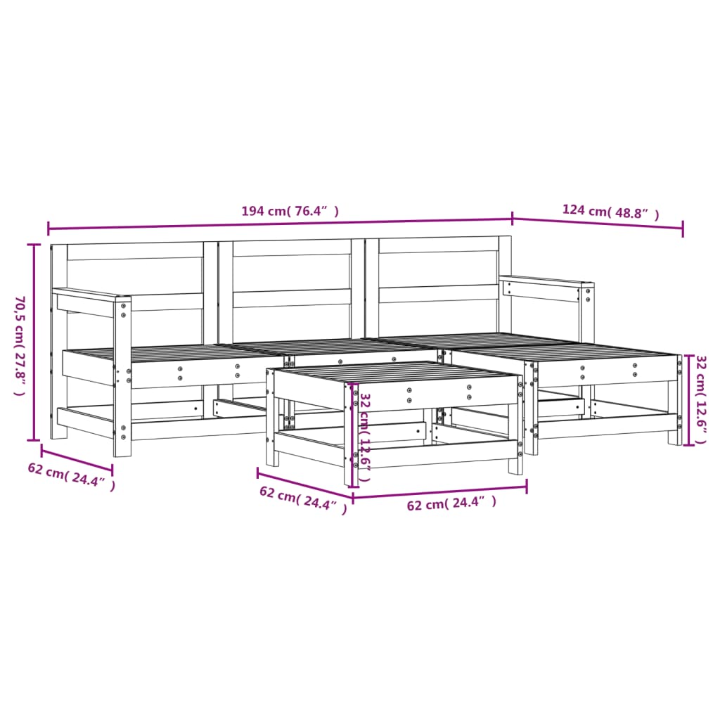 5-delige Loungeset massief