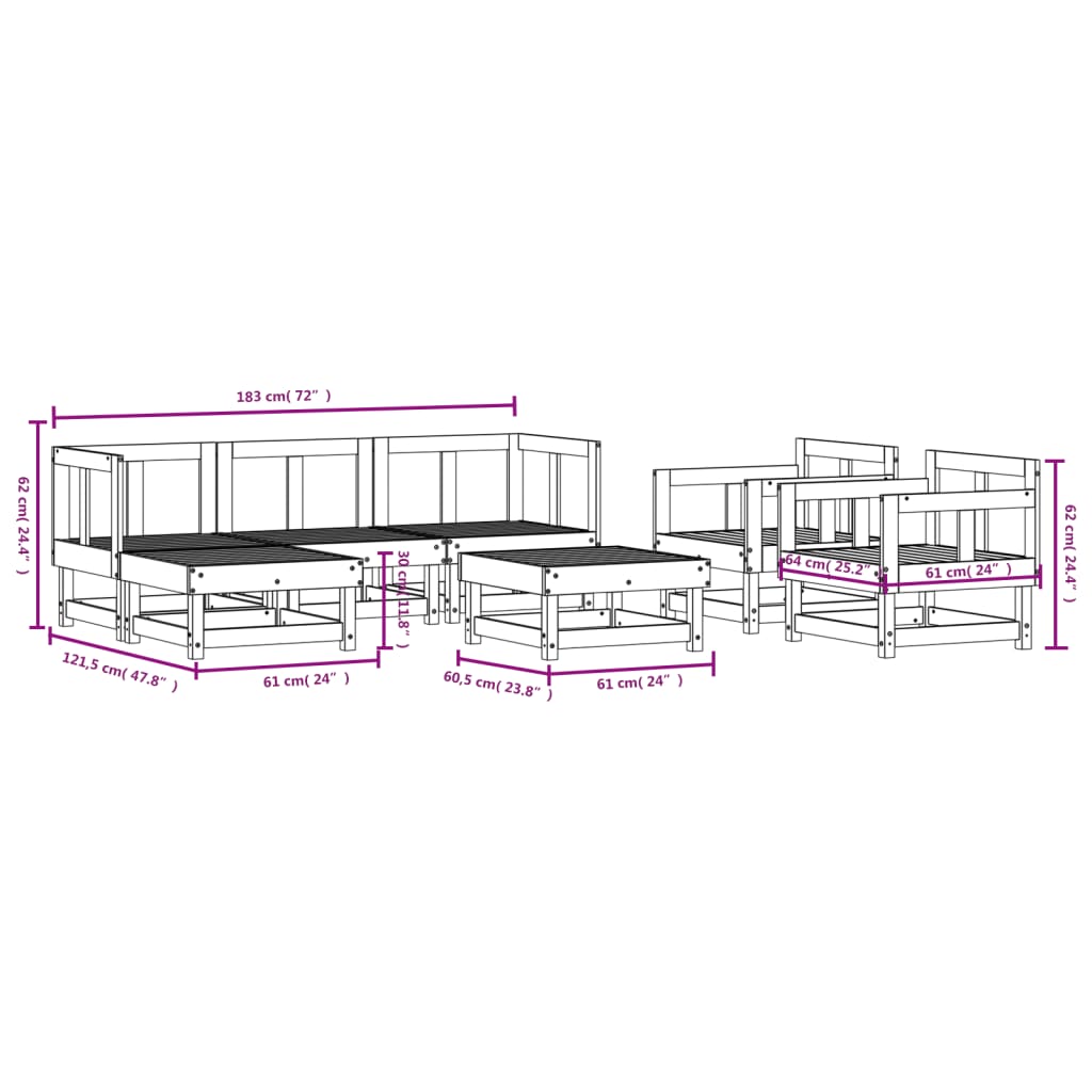 7-delige Loungeset massief