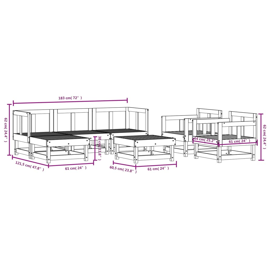 7-delige Loungeset massief