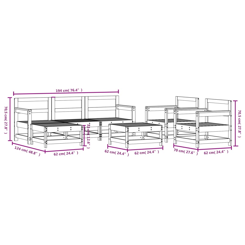 7-delige Tuinset massief grenenhout