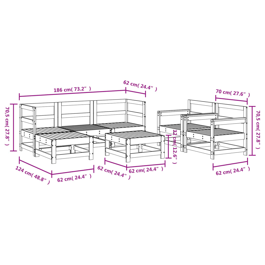 7-delige Loungeset massief grenenhout