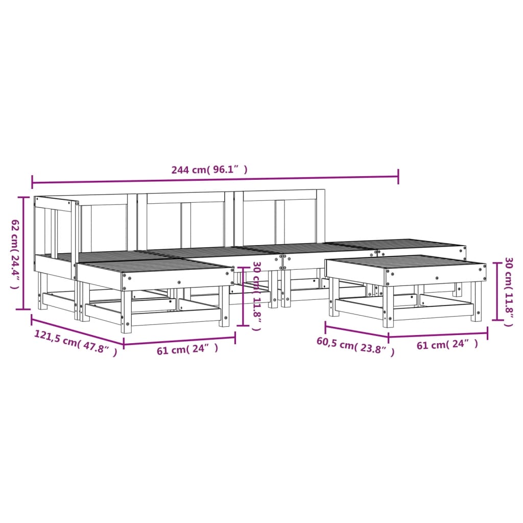 6-delige Loungeset massief