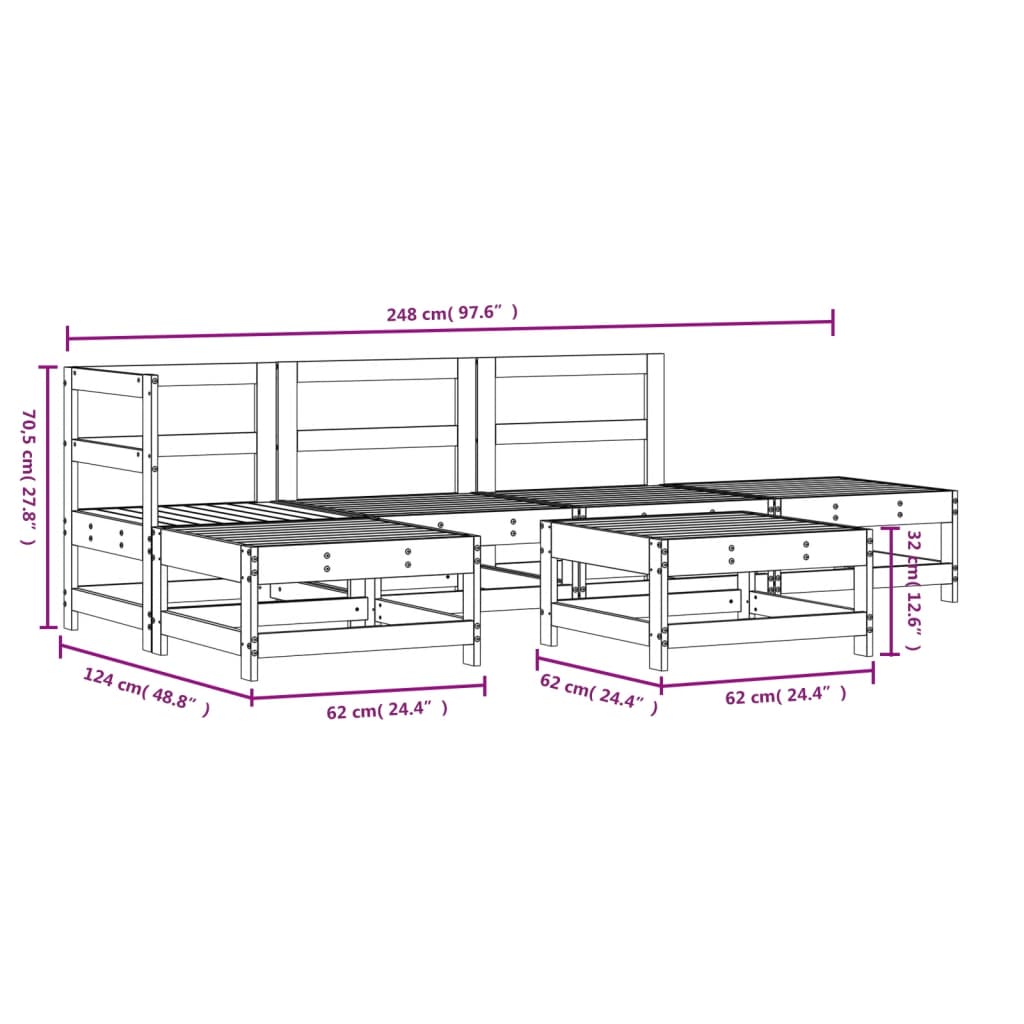 6-delige Loungeset massief