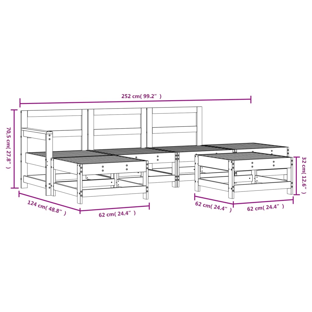 6-delige Loungeset massief