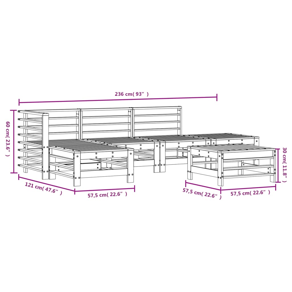 6-delige Loungeset massief grenenhout wit