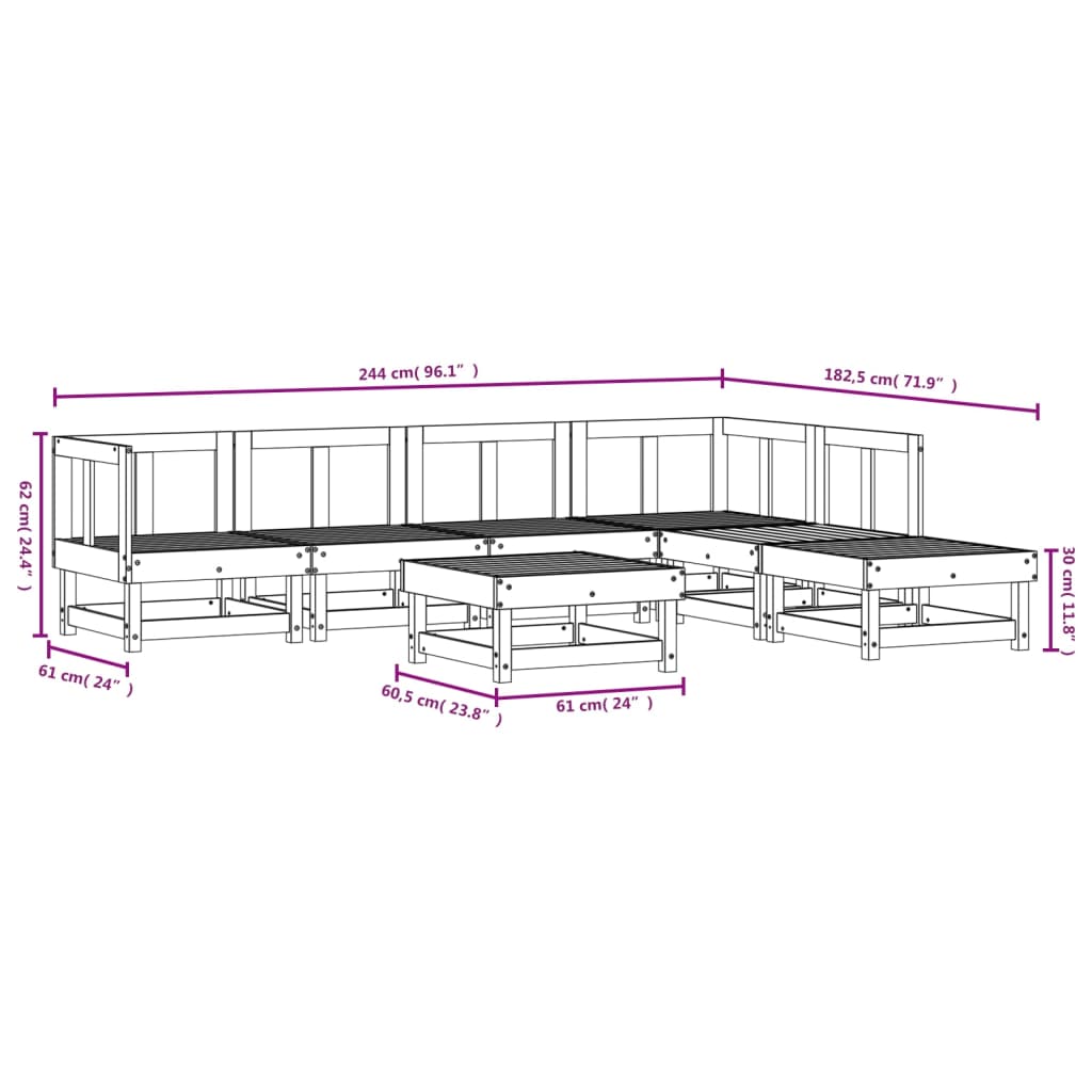 7-delige Loungeset massief grenenhout