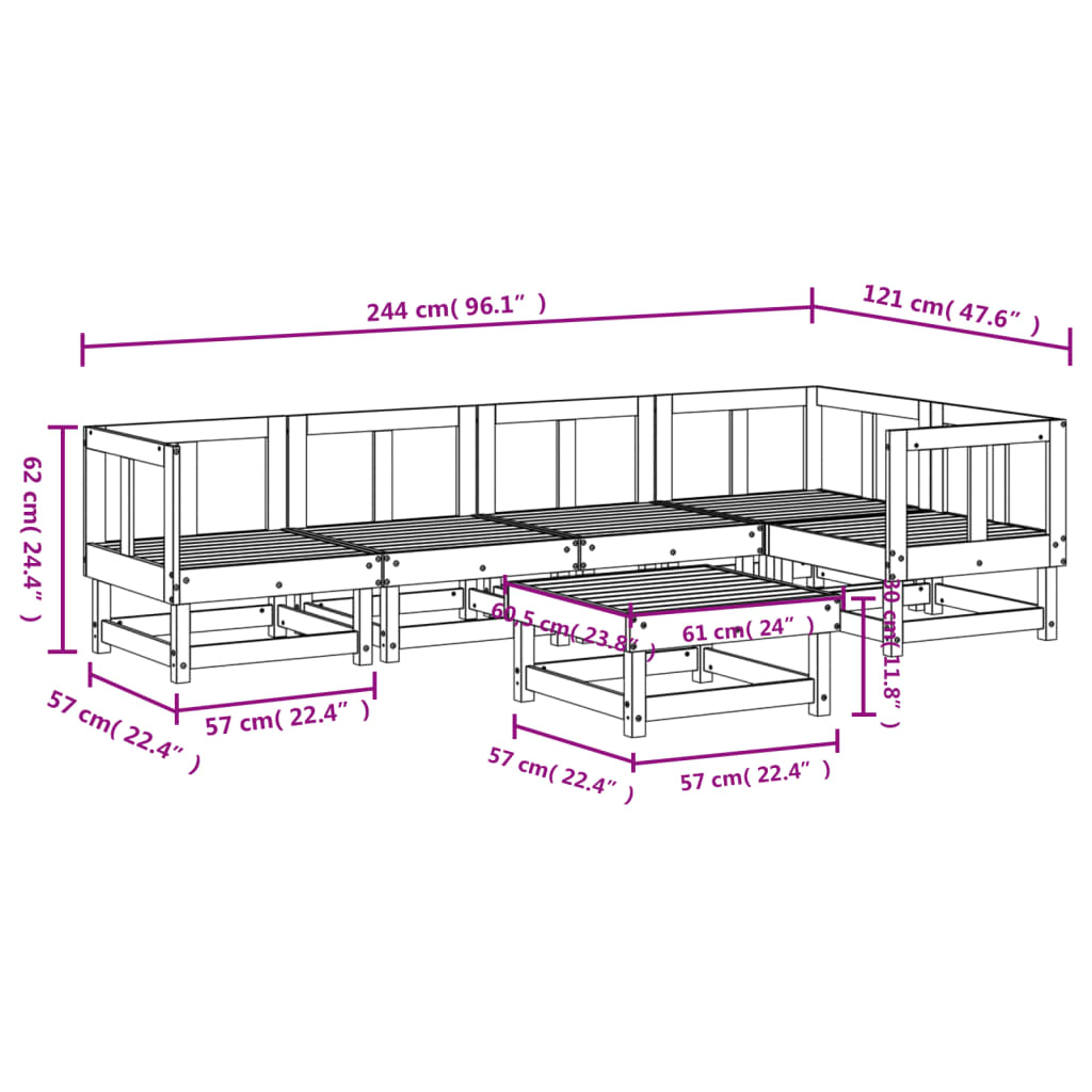 6-delige Loungeset massief