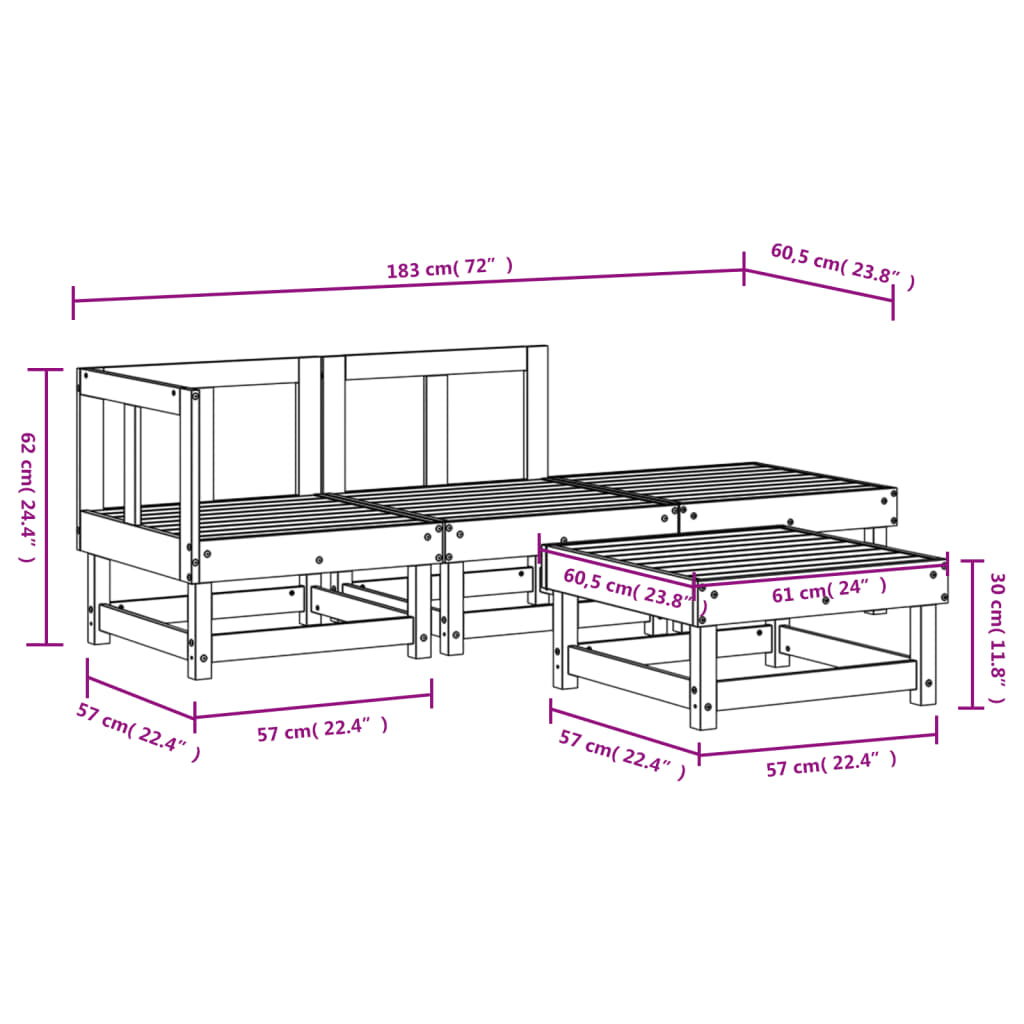 4-delige Loungeset geïmpregneerd grenenhout