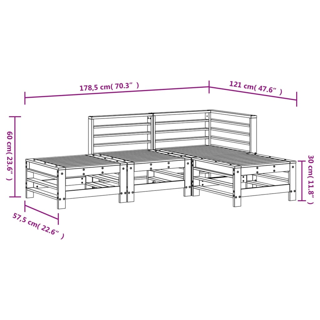 4-delige Loungeset massief