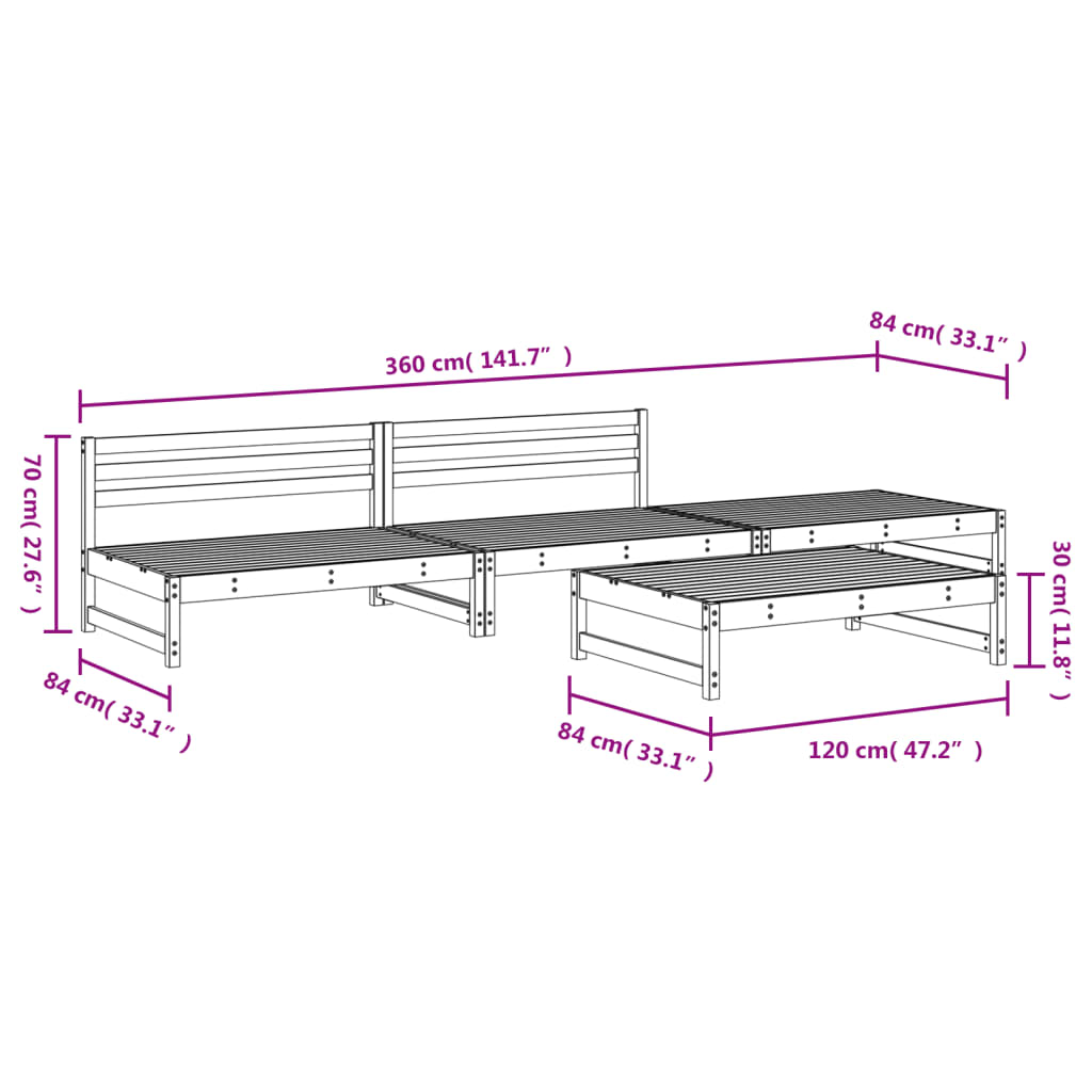 4-delige Loungeset massief