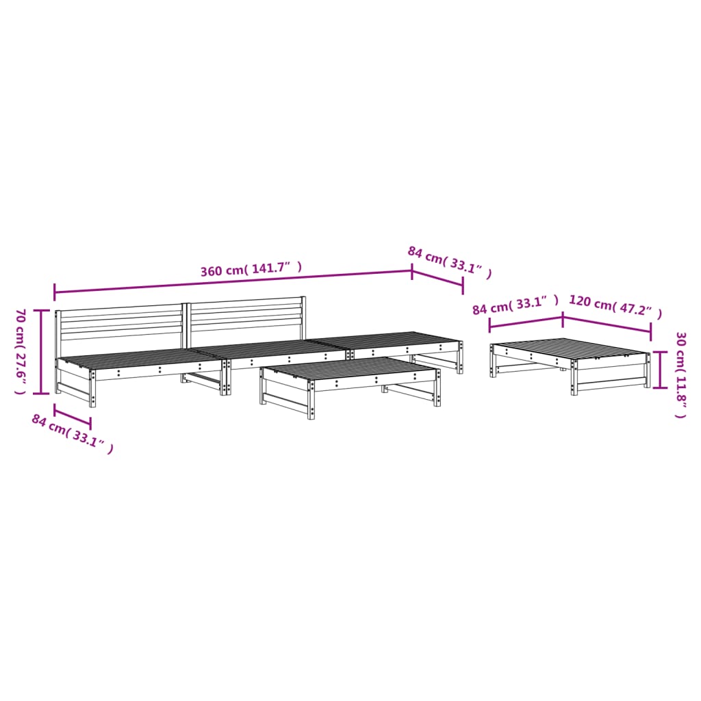 5-delige Loungeset massief