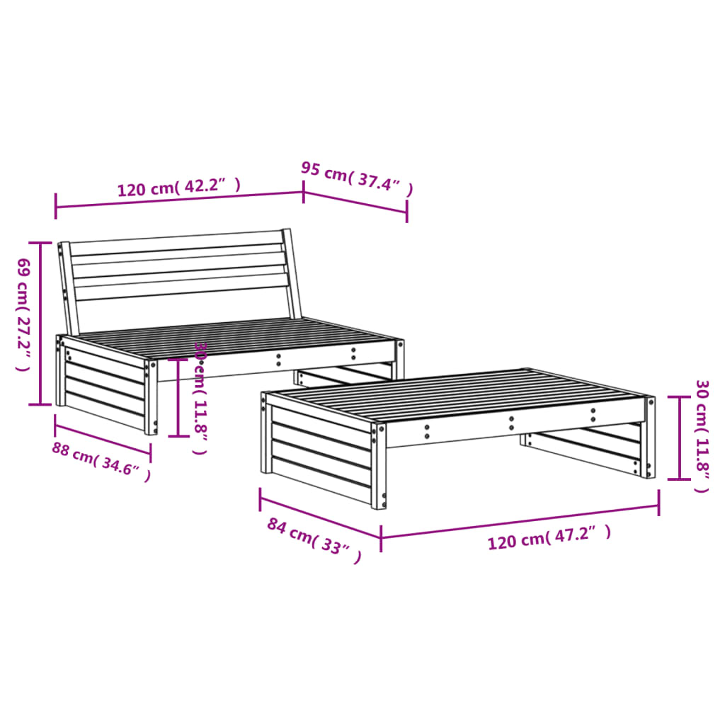 2-delige Loungeset massief